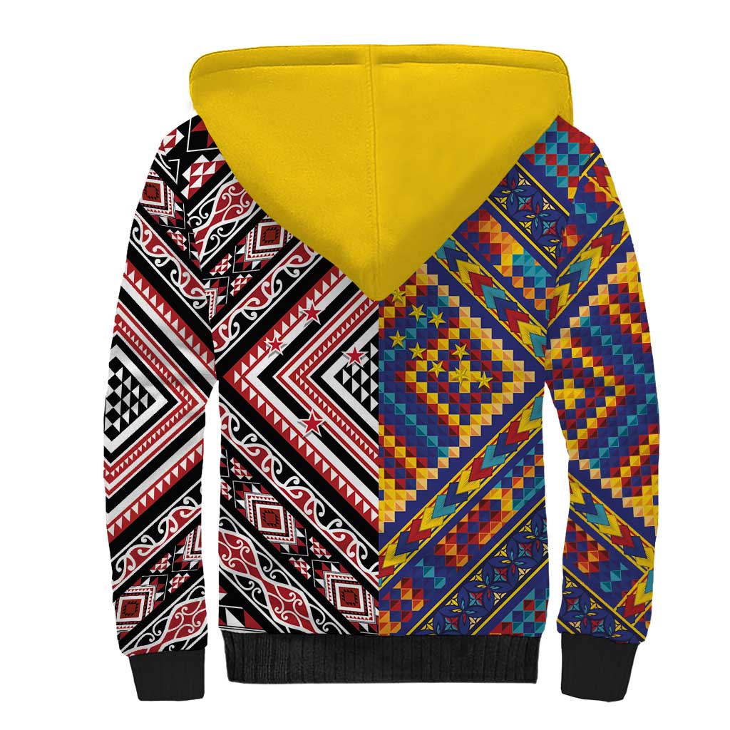 Tuvaluan and New Zealand Culture Sherpa Hoodie The Art of Kolose and Taniko - Aussie Hoodie