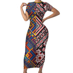 Tuvaluan and New Zealand Culture Short Sleeve Bodycon Dress The Art of Kolose and Taniko - Aussie Hoodie