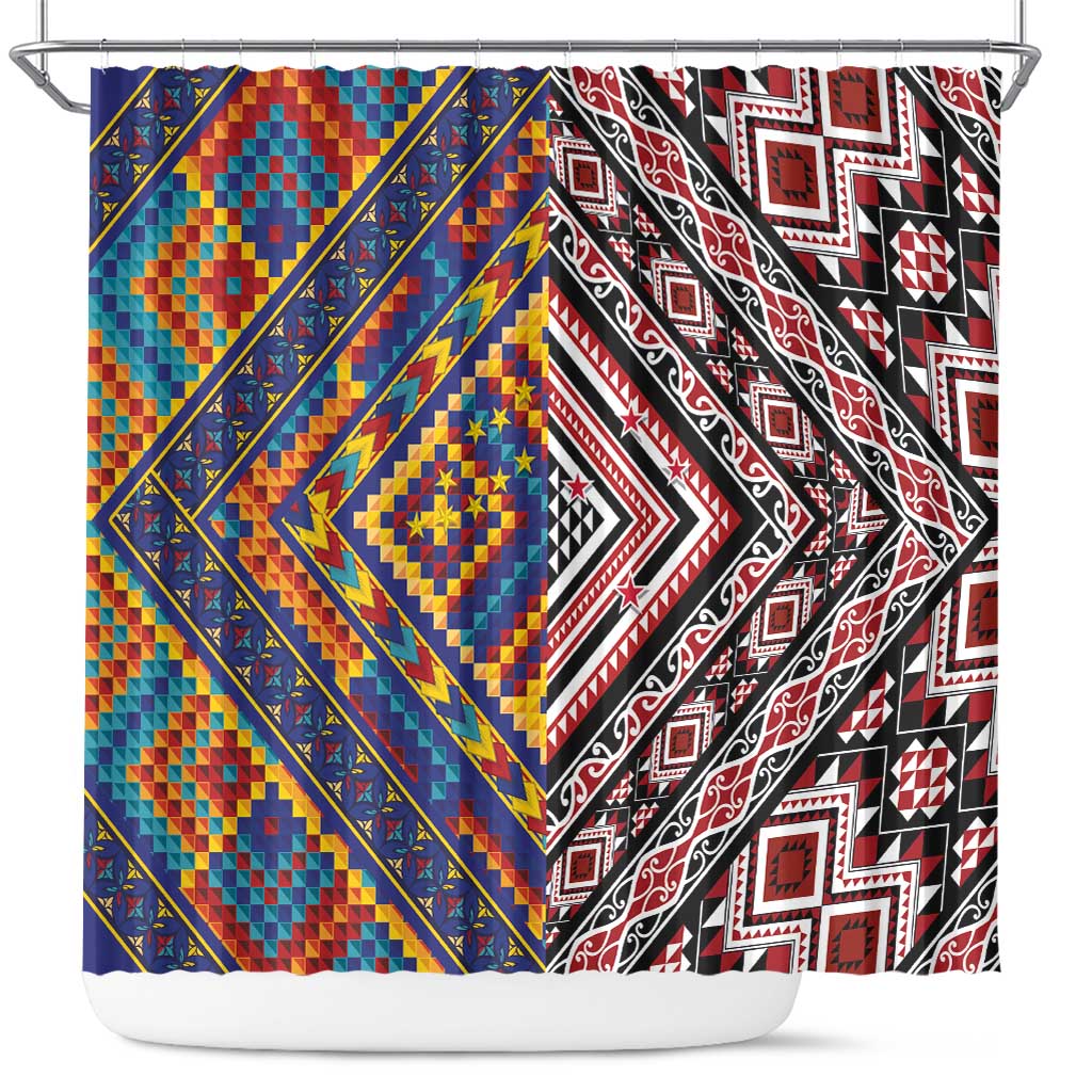 Tuvaluan and New Zealand Culture Shower Curtain The Art of Kolose and Taniko - Aussie Hoodie