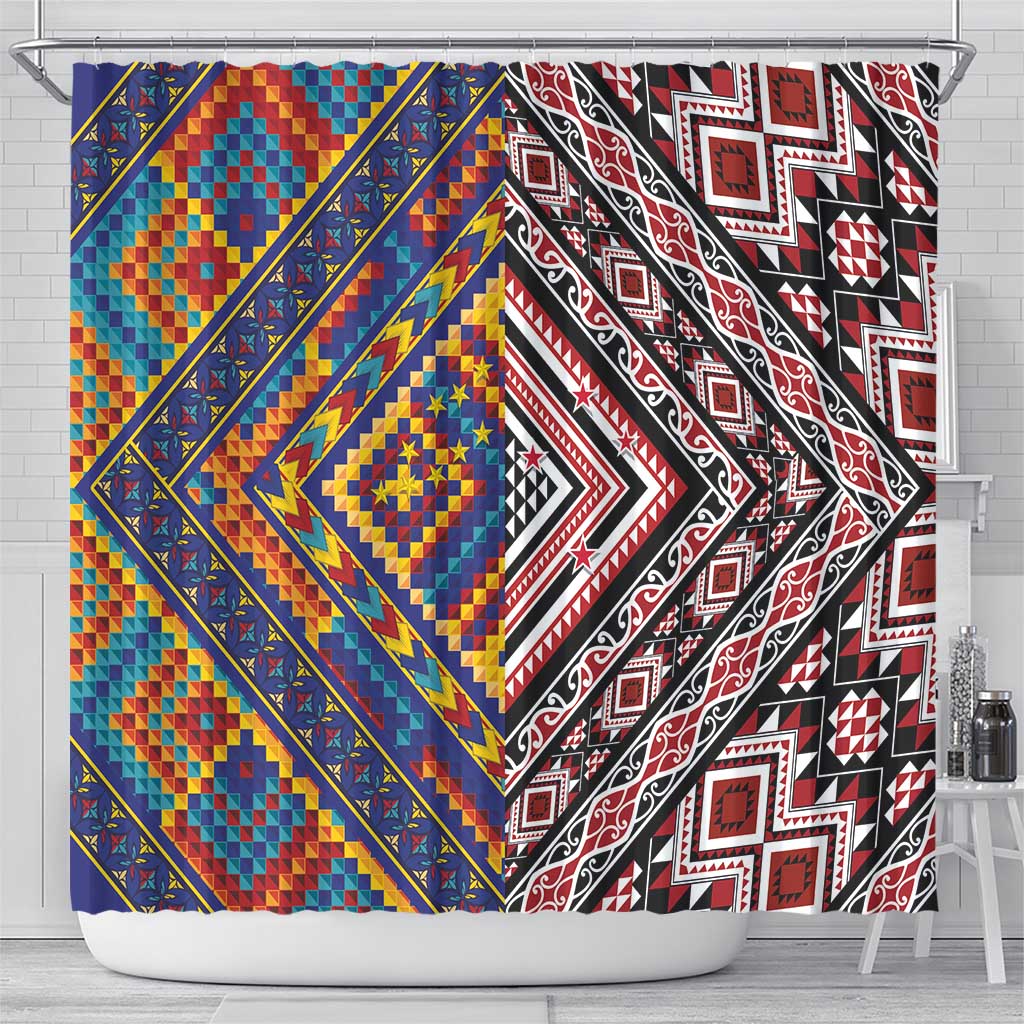 Tuvaluan and New Zealand Culture Shower Curtain The Art of Kolose and Taniko - Aussie Hoodie