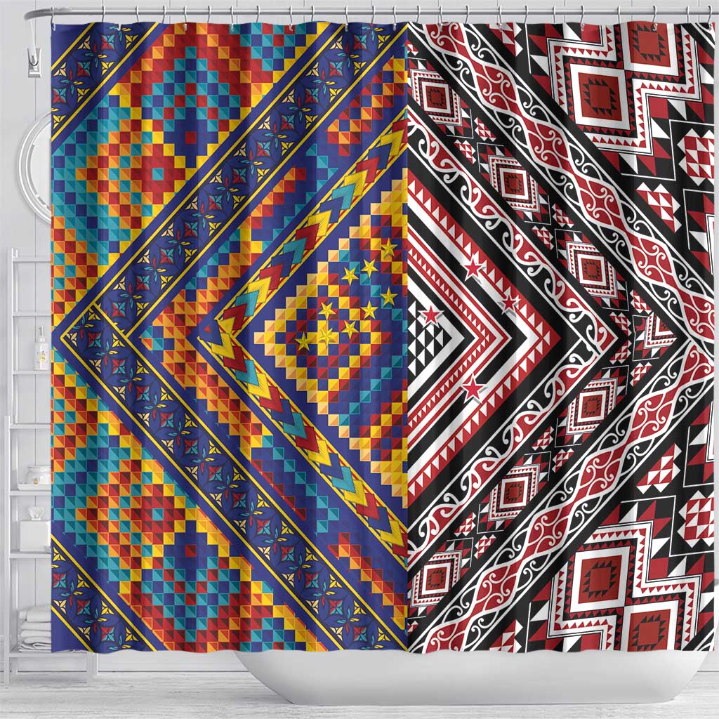 Tuvaluan and New Zealand Culture Shower Curtain The Art of Kolose and Taniko - Aussie Hoodie