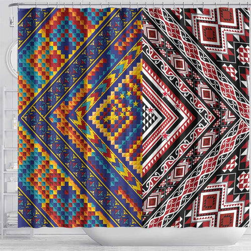 Tuvaluan and New Zealand Culture Shower Curtain The Art of Kolose and Taniko - Aussie Hoodie