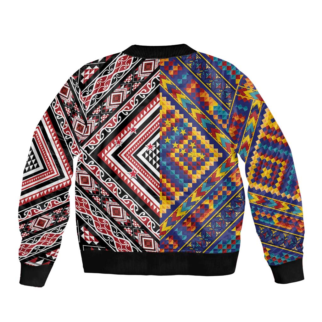 Tuvaluan and New Zealand Culture Sleeve Zip Bomber Jacket The Art of Kolose and Taniko - Aussie Hoodie