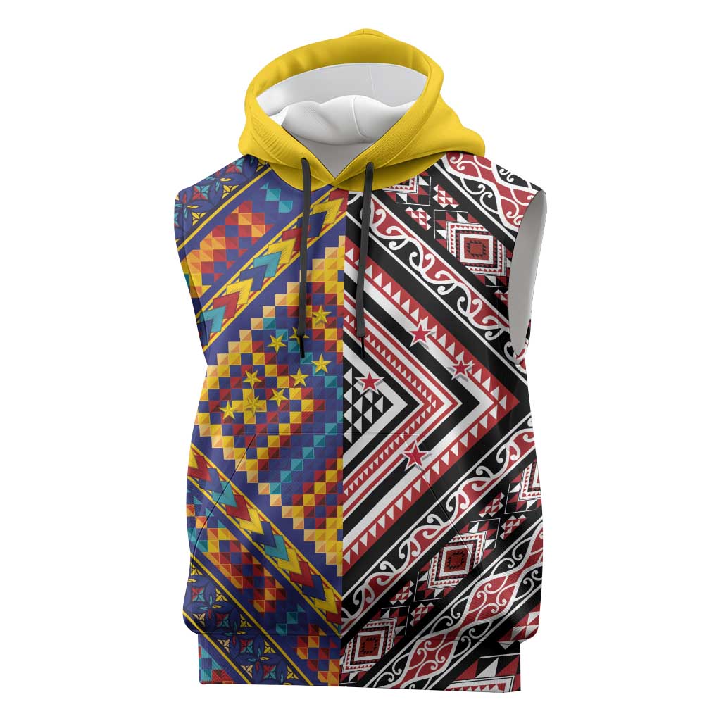 Tuvaluan and New Zealand Culture Sleeveless Hoodie The Art of Kolose and Taniko - Aussie Hoodie