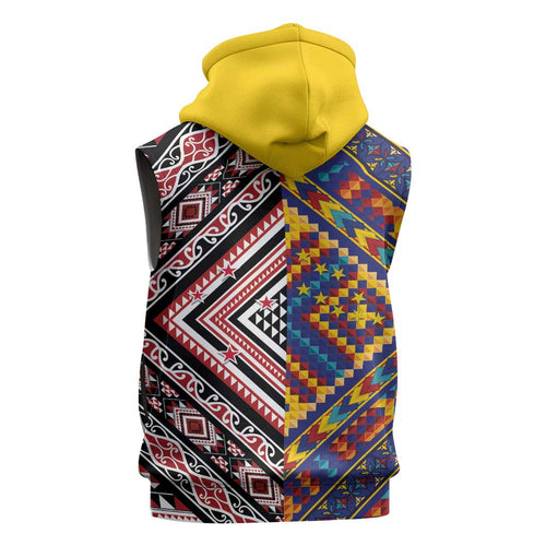 Tuvaluan and New Zealand Culture Sleeveless Hoodie The Art of Kolose and Taniko - Aussie Hoodie