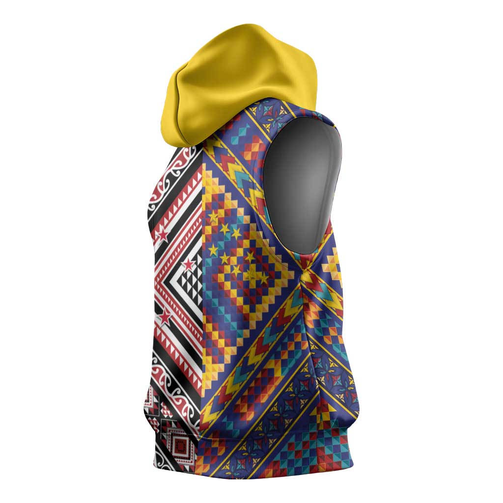 Tuvaluan and New Zealand Culture Sleeveless Hoodie The Art of Kolose and Taniko - Aussie Hoodie
