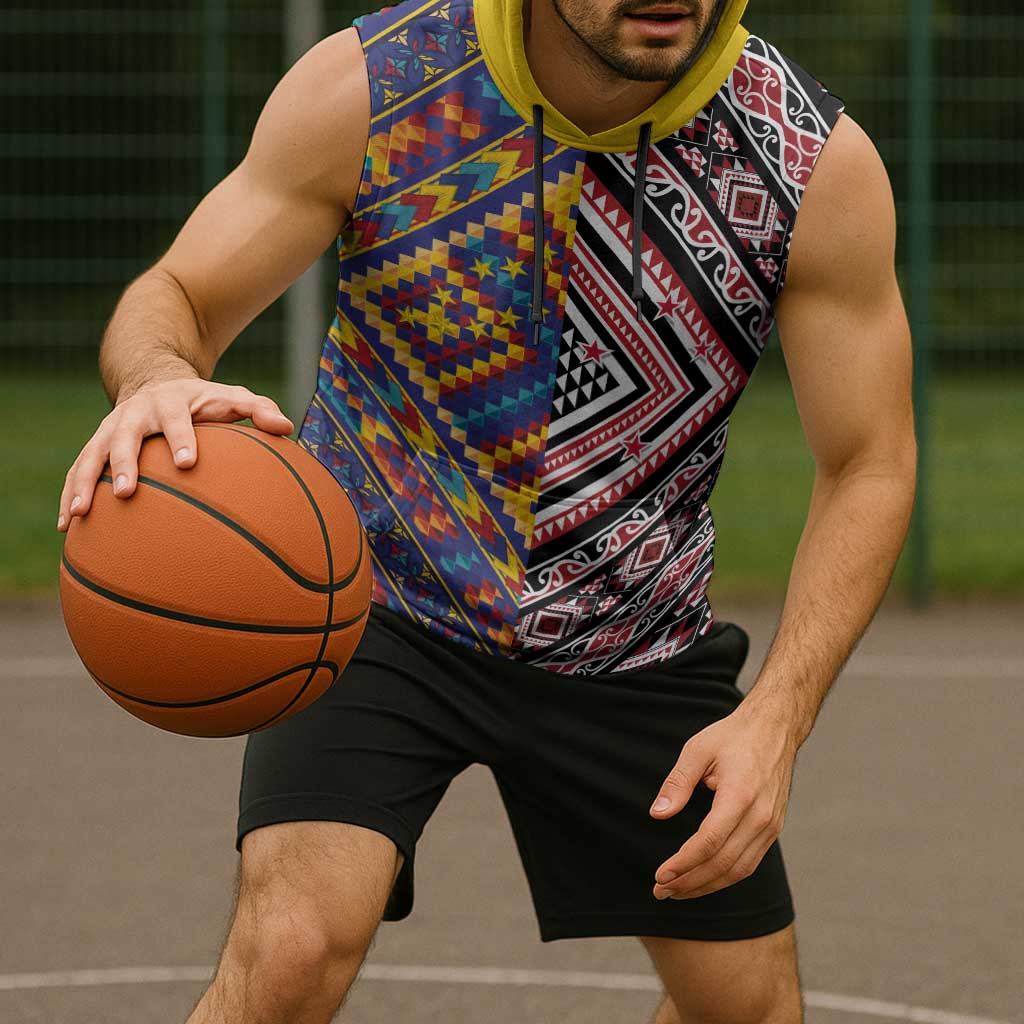 Tuvaluan and New Zealand Culture Sleeveless Hoodie The Art of Kolose and Taniko - Aussie Hoodie