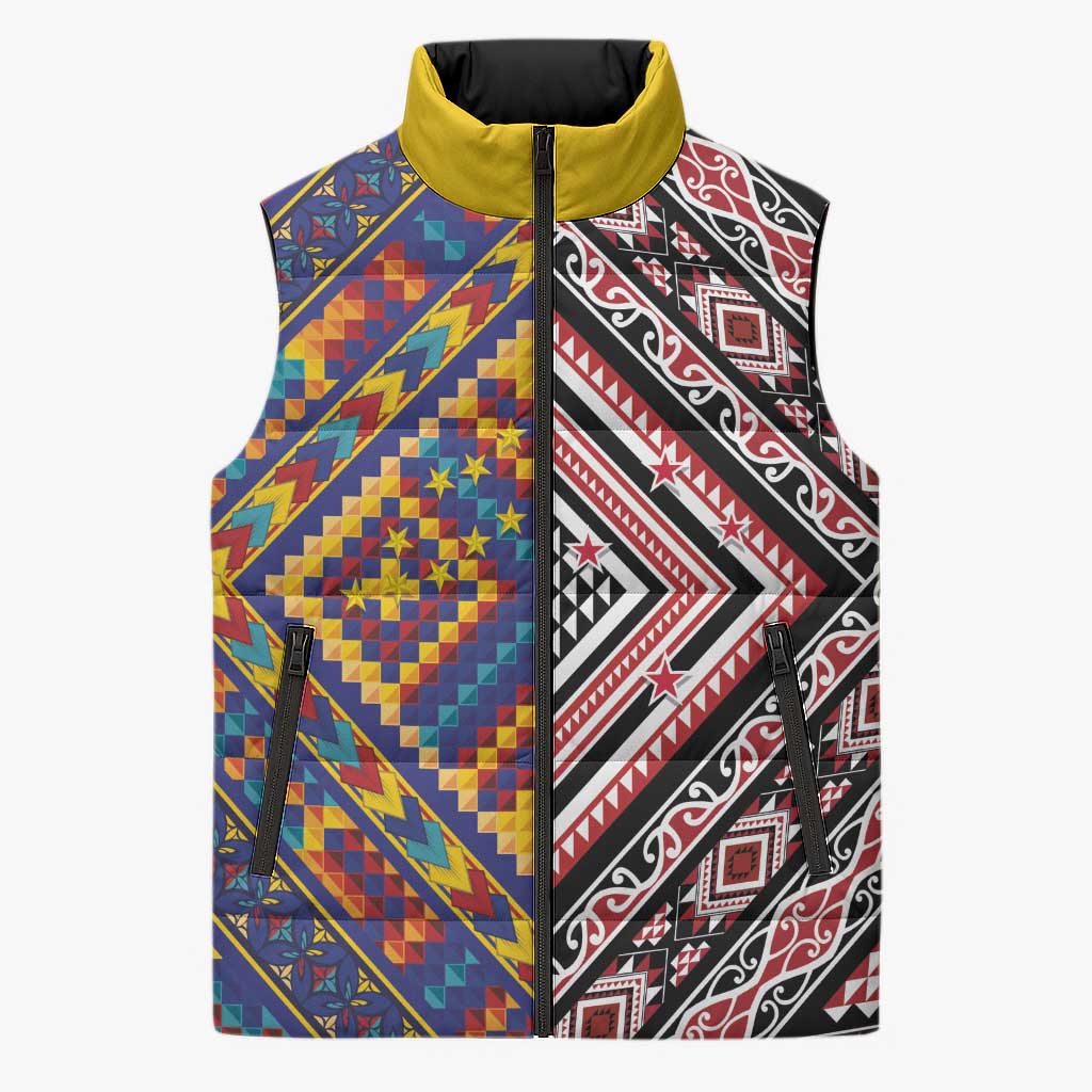 Tuvaluan and New Zealand Culture Sleeveless Puffer Jacket The Art of Kolose and Taniko - Aussie Hoodie