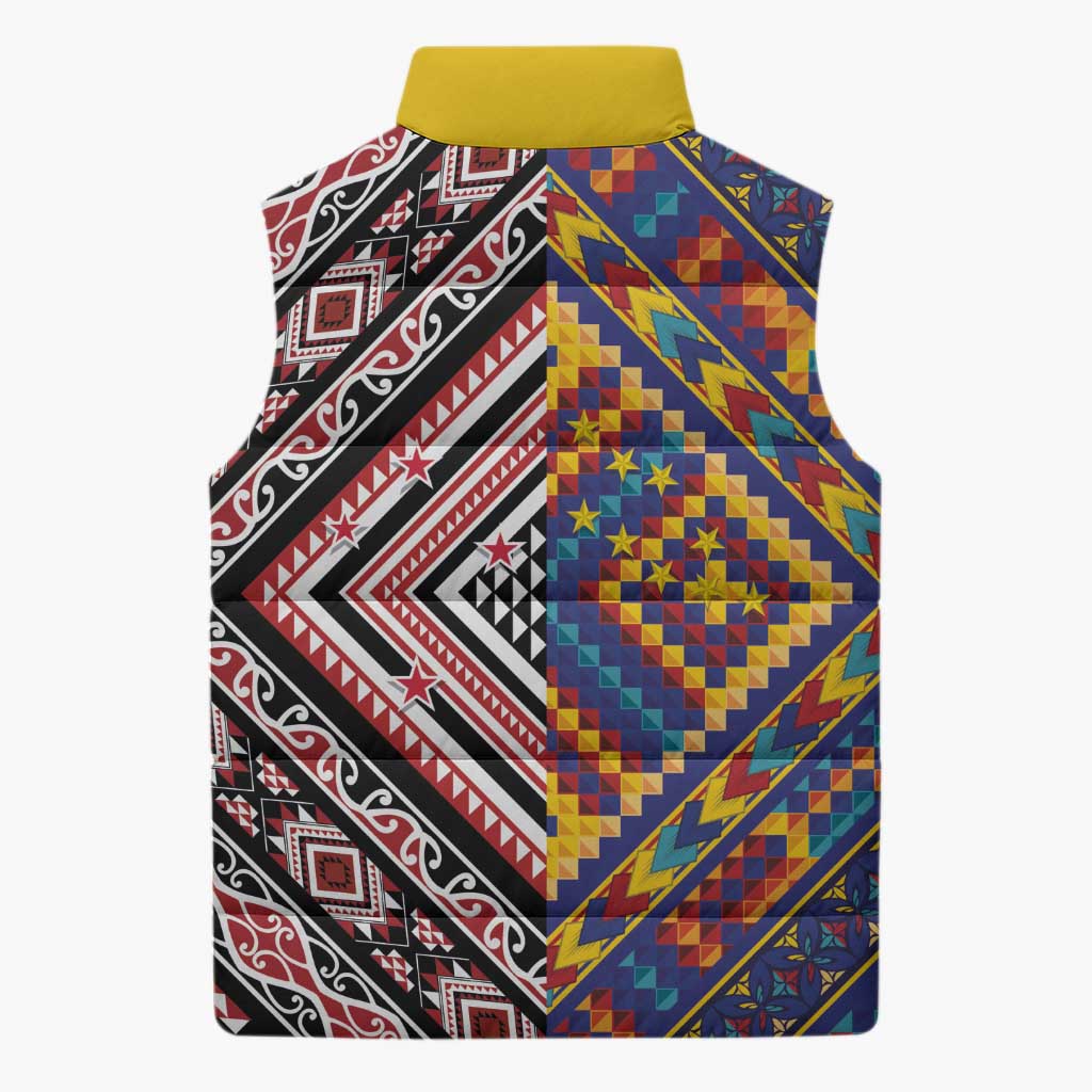 Tuvaluan and New Zealand Culture Sleeveless Puffer Jacket The Art of Kolose and Taniko - Aussie Hoodie