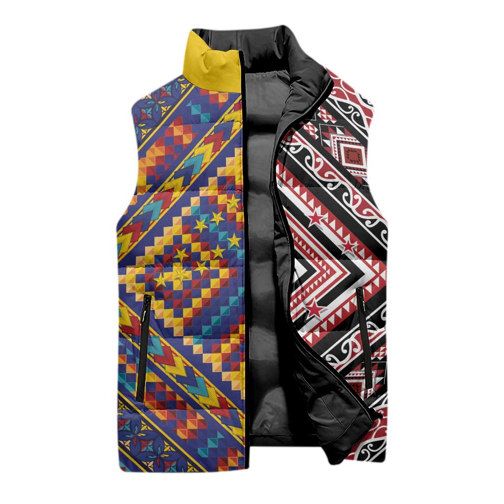 Tuvaluan and New Zealand Culture Sleeveless Puffer Jacket The Art of Kolose and Taniko - Aussie Hoodie