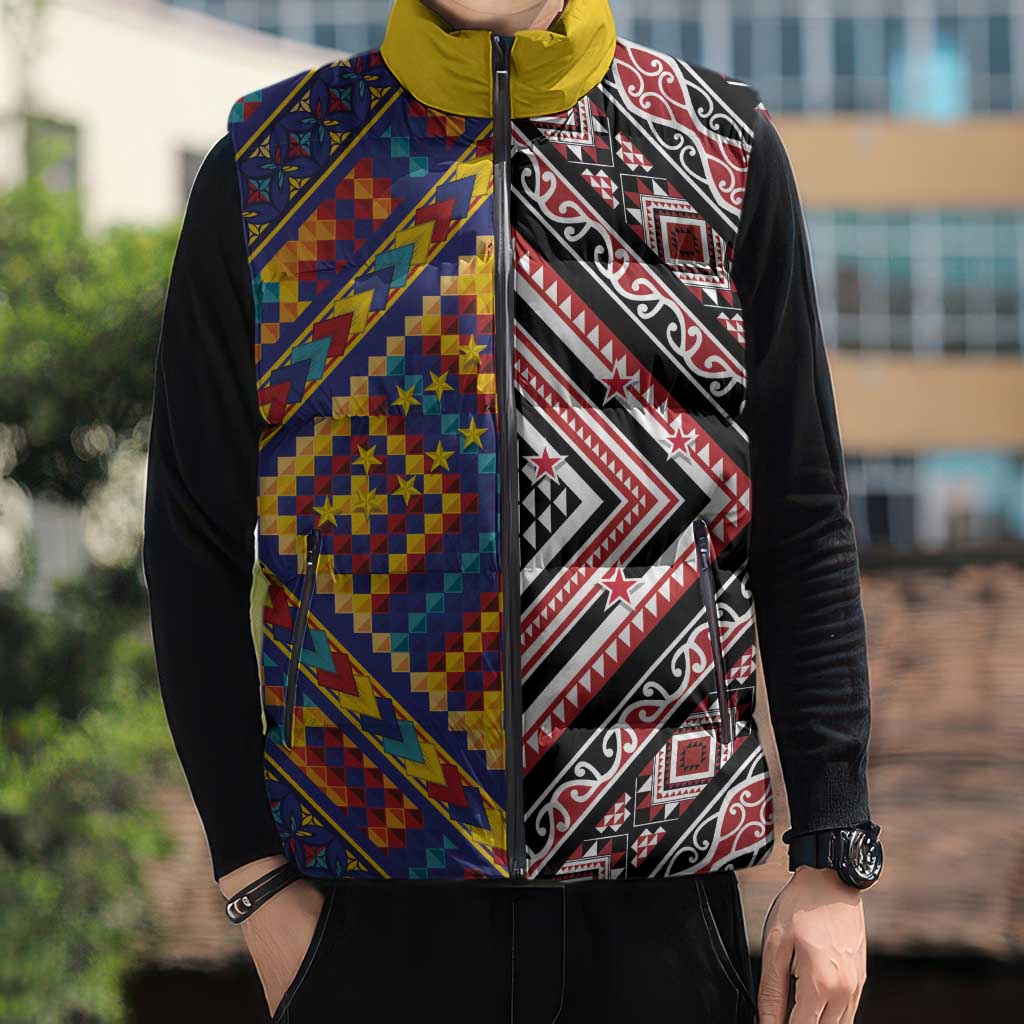 Tuvaluan and New Zealand Culture Sleeveless Puffer Jacket The Art of Kolose and Taniko - Aussie Hoodie