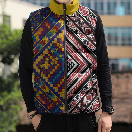 Tuvaluan and New Zealand Culture Sleeveless Puffer Jacket The Art of Kolose and Taniko - Aussie Hoodie