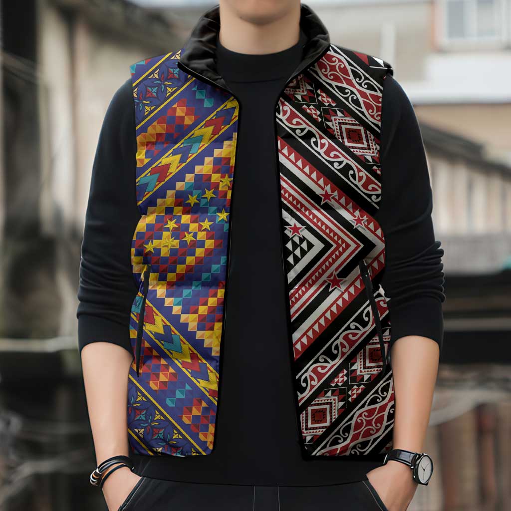 Tuvaluan and New Zealand Culture Sleeveless Puffer Jacket The Art of Kolose and Taniko - Aussie Hoodie