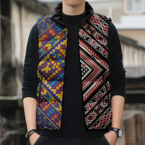 Tuvaluan and New Zealand Culture Sleeveless Puffer Jacket The Art of Kolose and Taniko - Aussie Hoodie