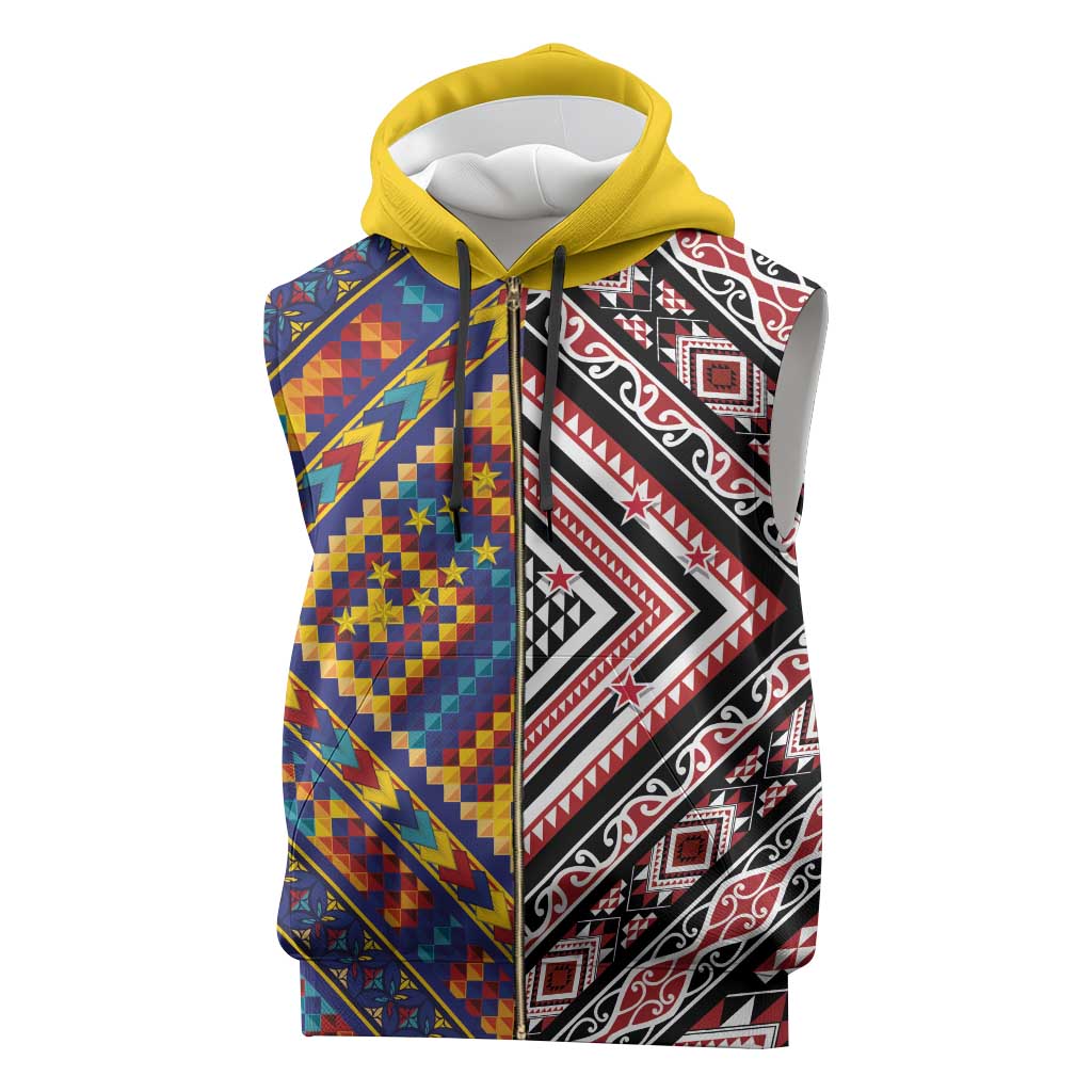Tuvaluan and New Zealand Culture Sleeveless Zip Hoodie The Art of Kolose and Taniko - Aussie Hoodie