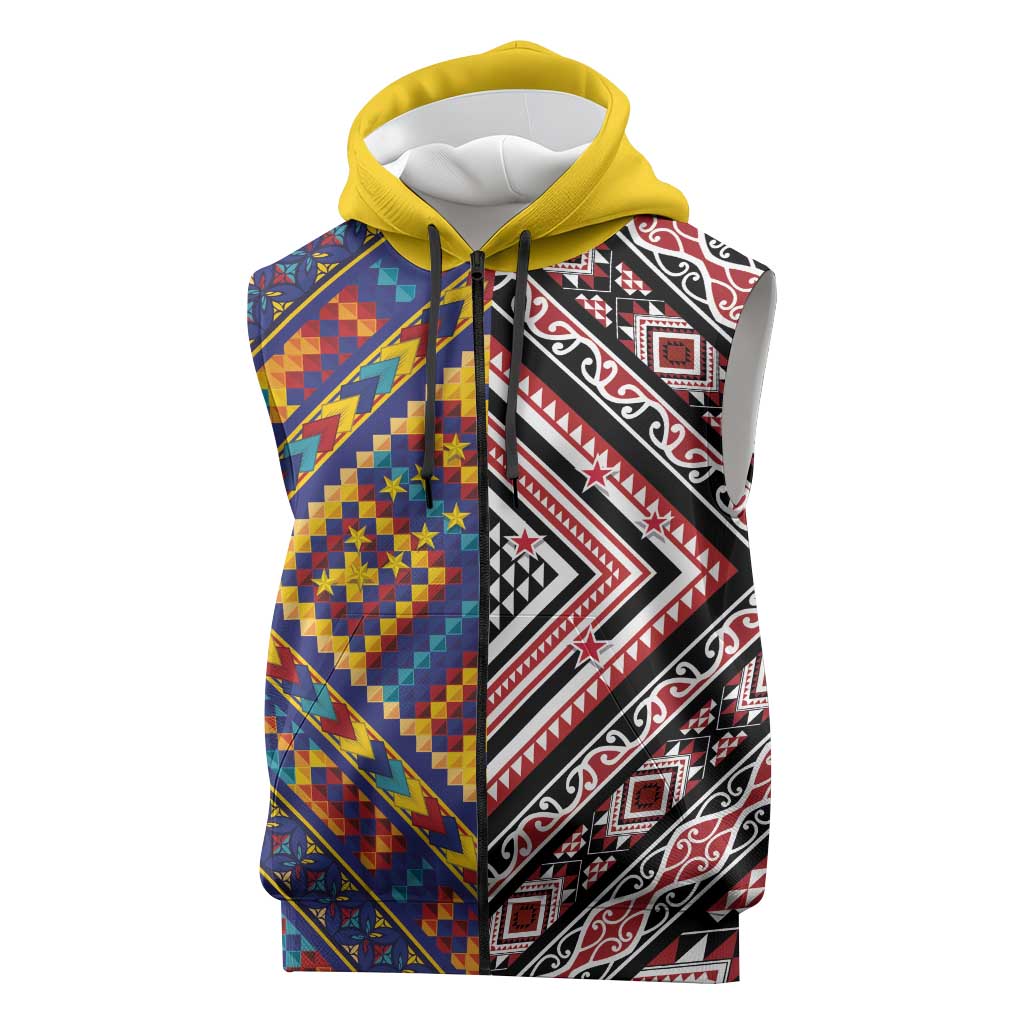 Tuvaluan and New Zealand Culture Sleeveless Zip Hoodie The Art of Kolose and Taniko LT03