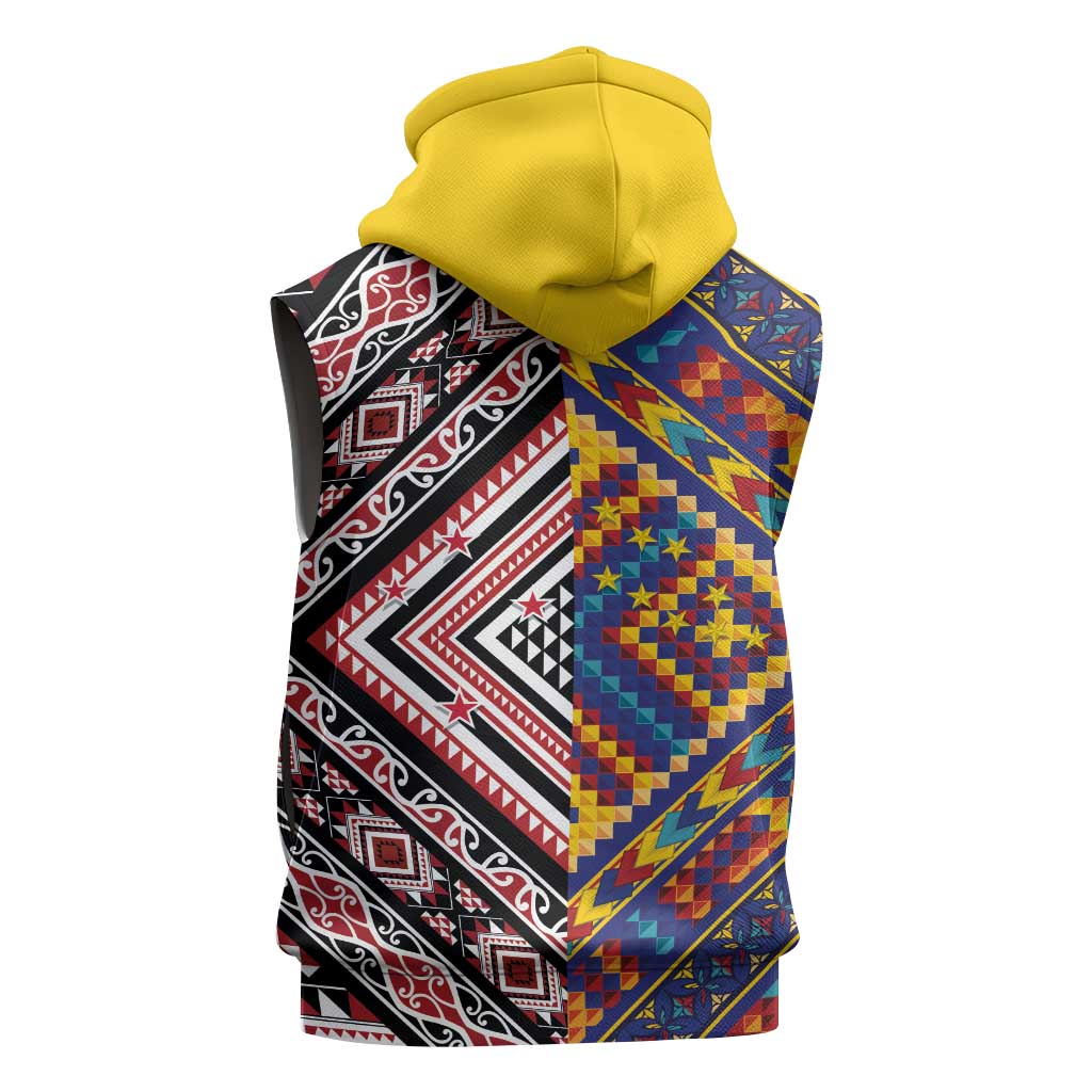 Tuvaluan and New Zealand Culture Sleeveless Zip Hoodie The Art of Kolose and Taniko - Aussie Hoodie