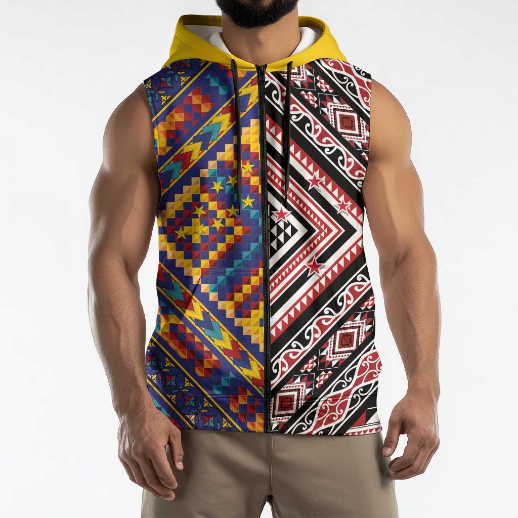 Tuvaluan and New Zealand Culture Sleeveless Zip Hoodie The Art of Kolose and Taniko LT03