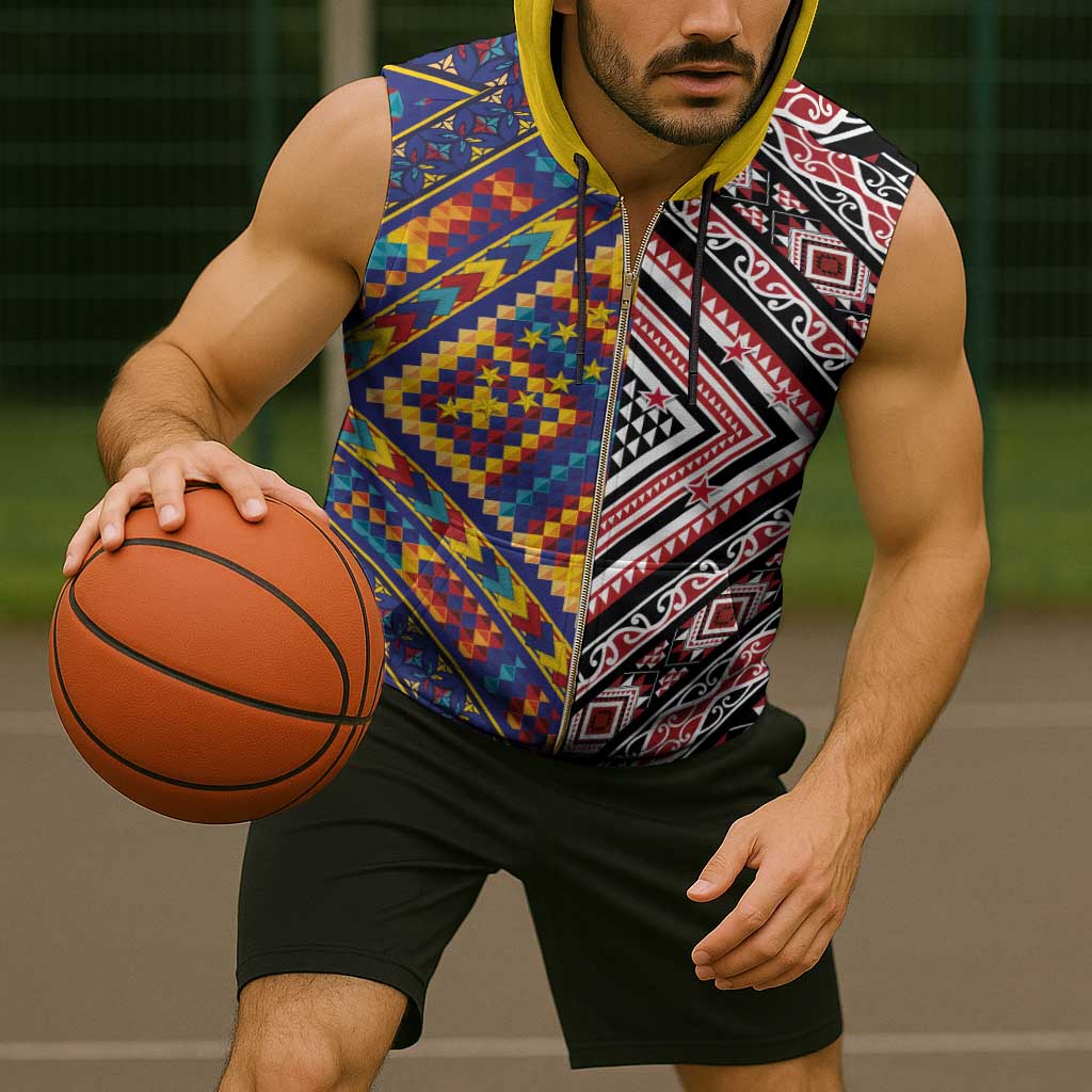 Tuvaluan and New Zealand Culture Sleeveless Zip Hoodie The Art of Kolose and Taniko - Aussie Hoodie