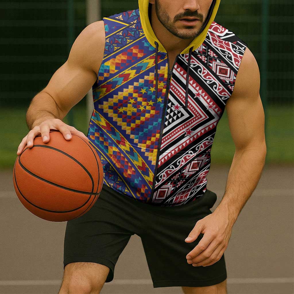 Tuvaluan and New Zealand Culture Sleeveless Zip Hoodie The Art of Kolose and Taniko LT03