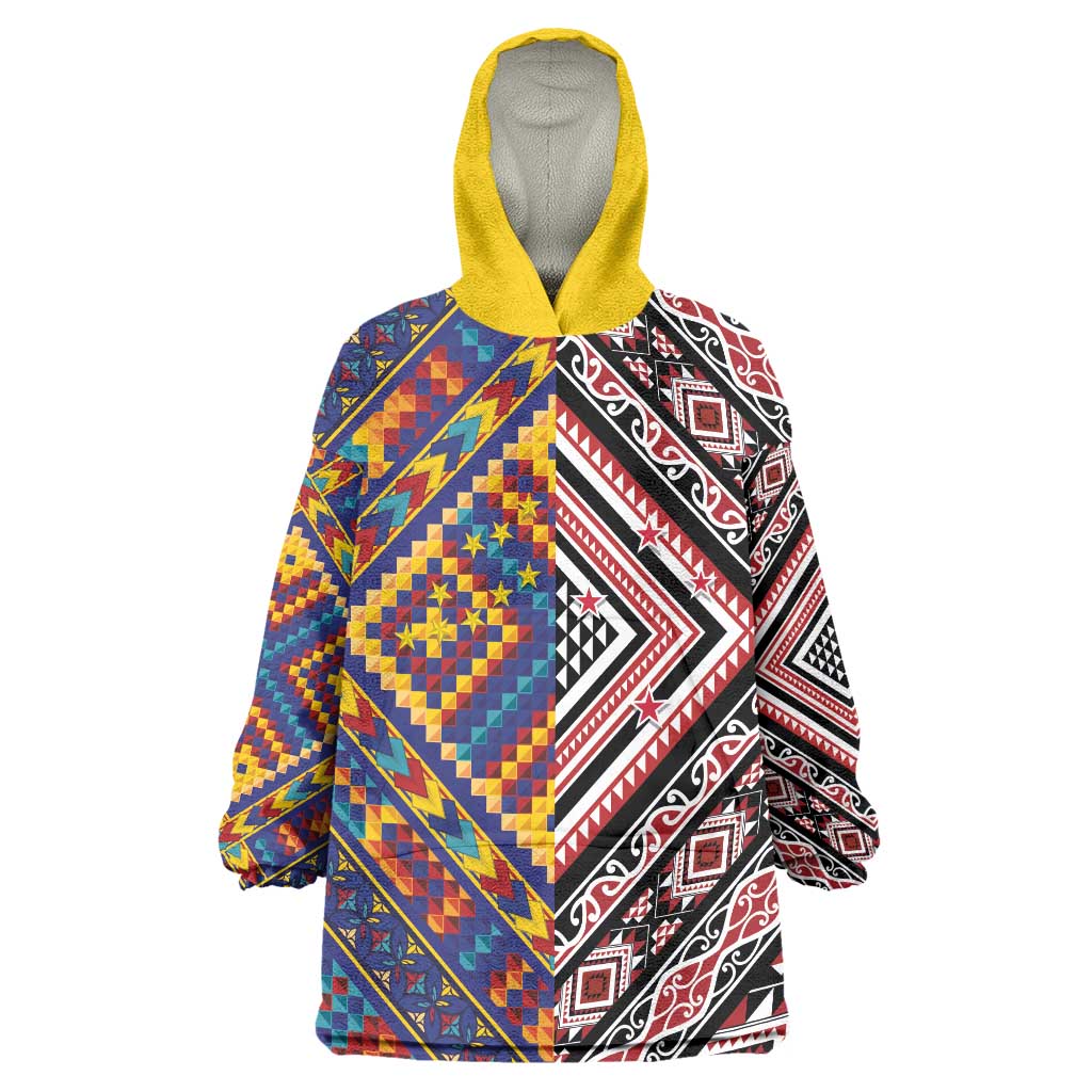 Tuvaluan and New Zealand Culture Wearable Blanket Hoodie The Art of Kolose and Taniko - Aussie Hoodie