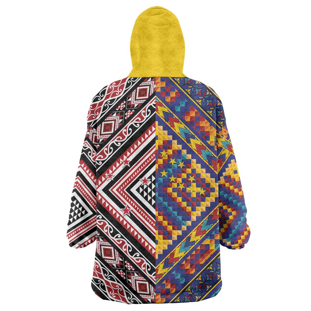 Tuvaluan and New Zealand Culture Wearable Blanket Hoodie The Art of Kolose and Taniko - Aussie Hoodie