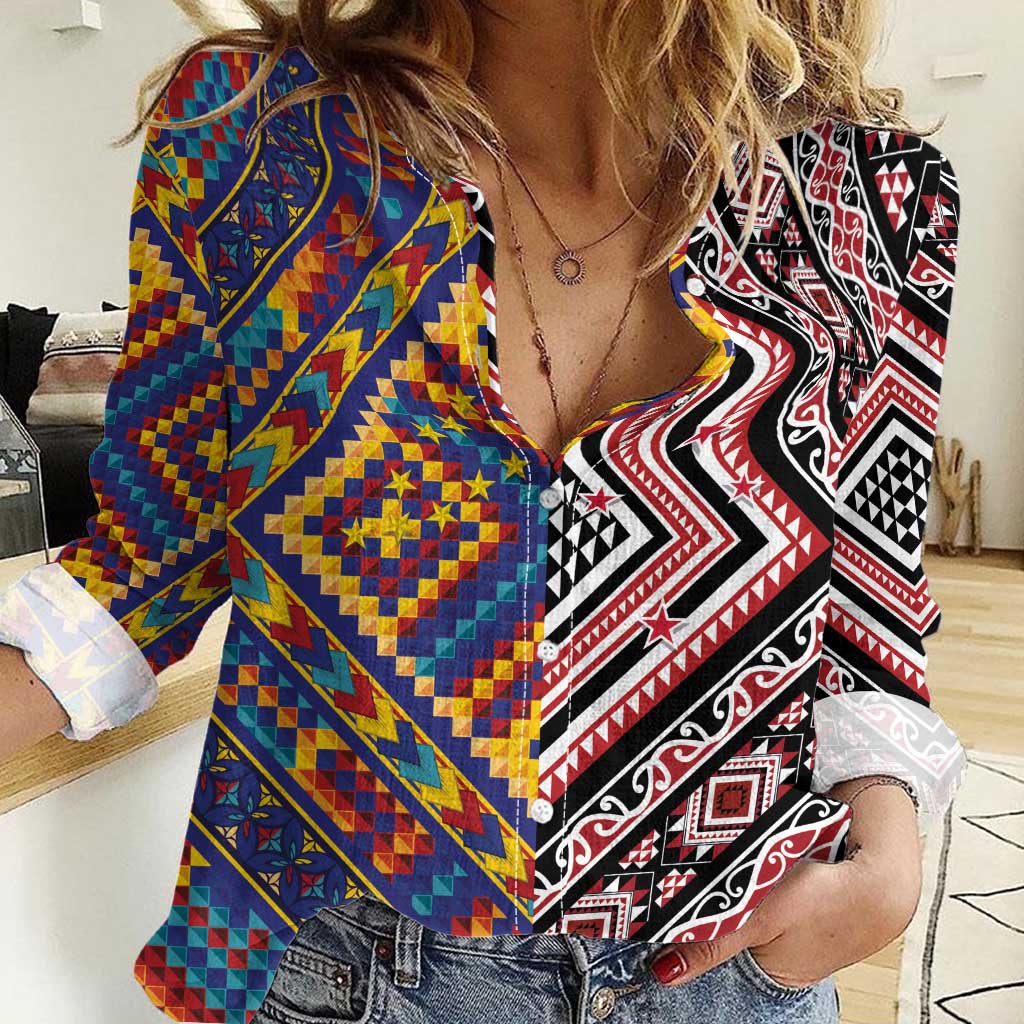 Tuvaluan and New Zealand Culture Women Casual Shirt The Art of Kolose and Taniko - Aussie Hoodie