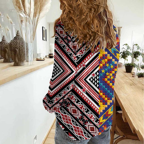 Tuvaluan and New Zealand Culture Women Casual Shirt The Art of Kolose and Taniko - Aussie Hoodie