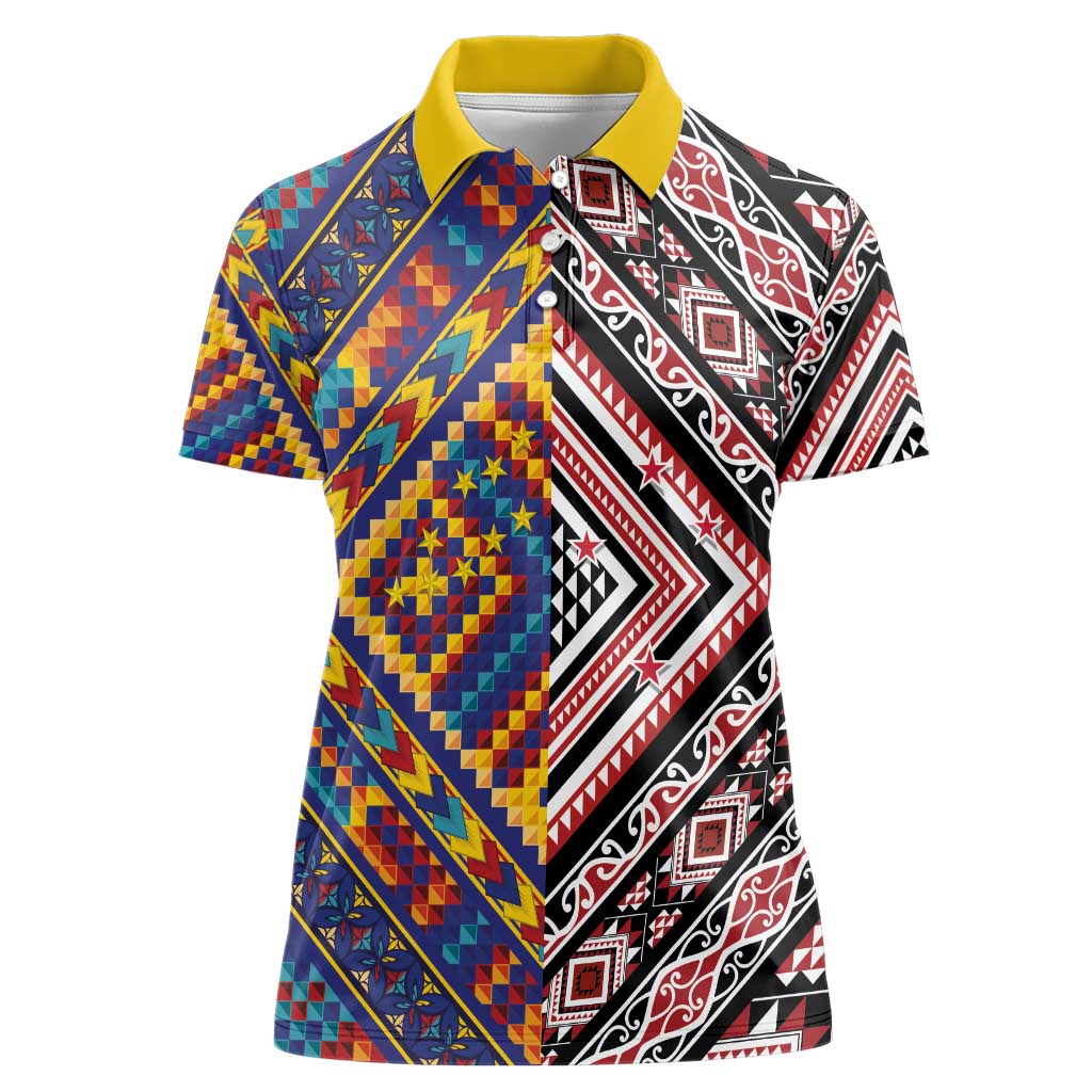 Tuvaluan and New Zealand Culture Women Polo Shirt The Art of Kolose and Taniko - Aussie Hoodie