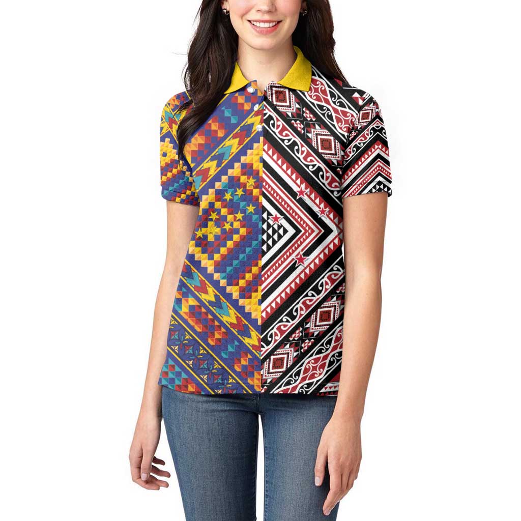 Tuvaluan and New Zealand Culture Women Polo Shirt The Art of Kolose and Taniko - Aussie Hoodie