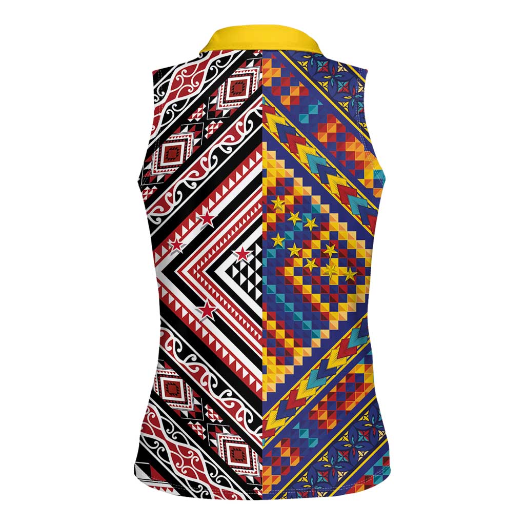 Tuvaluan and New Zealand Culture Women Sleeveless Polo Shirt The Art of Kolose and Taniko - Aussie Hoodie
