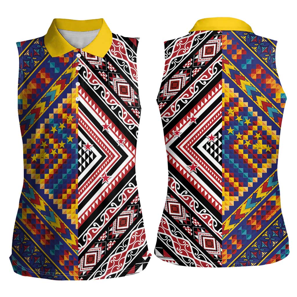 Tuvaluan and New Zealand Culture Women Sleeveless Polo Shirt The Art of Kolose and Taniko - Aussie Hoodie