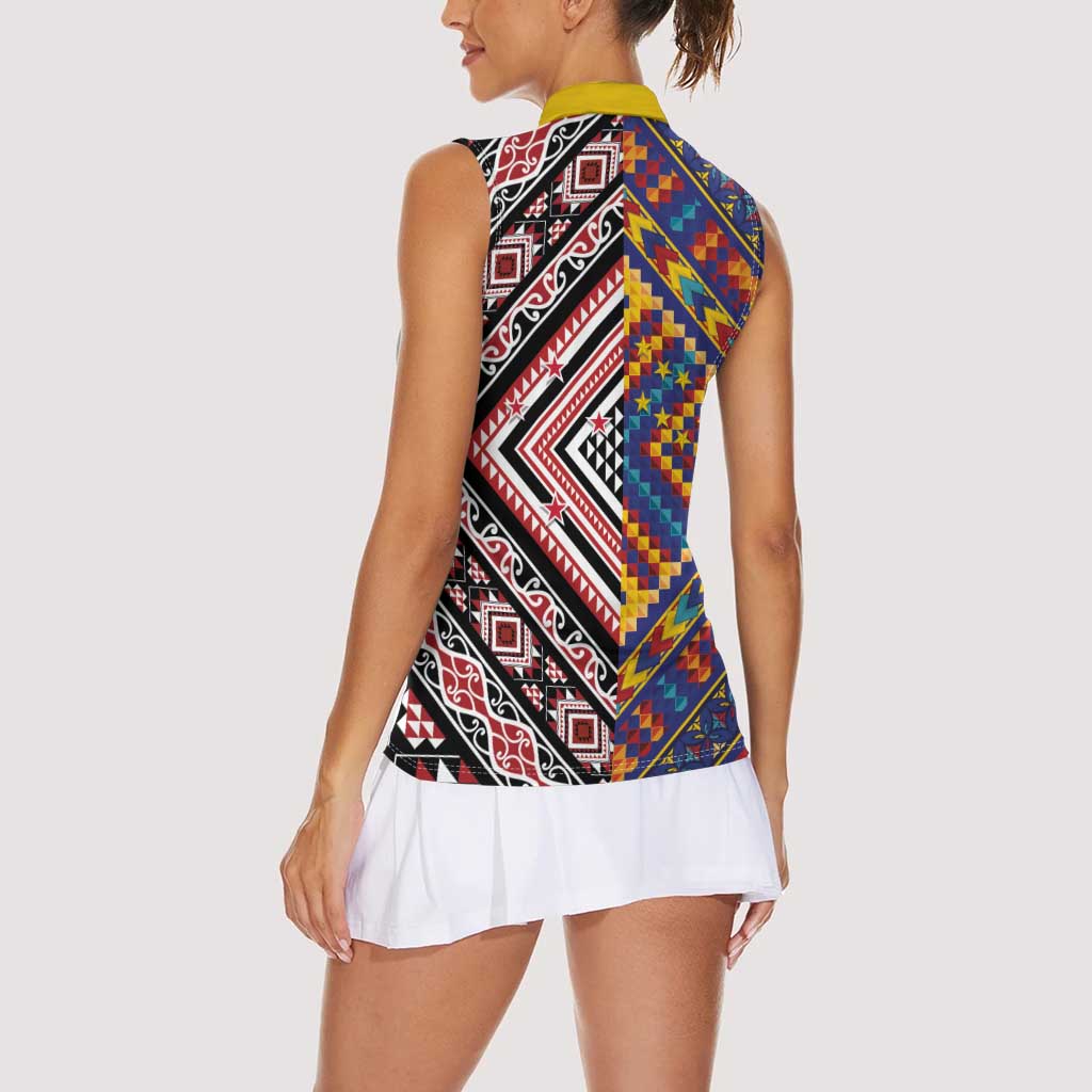 Tuvaluan and New Zealand Culture Women Sleeveless Polo Shirt The Art of Kolose and Taniko - Aussie Hoodie