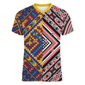 Tuvaluan and New Zealand Culture Women V-Neck T-Shirt The Art of Kolose and Taniko - Aussie Hoodie