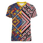 Tuvaluan and New Zealand Culture Women V-Neck T-Shirt The Art of Kolose and Taniko - Aussie Hoodie