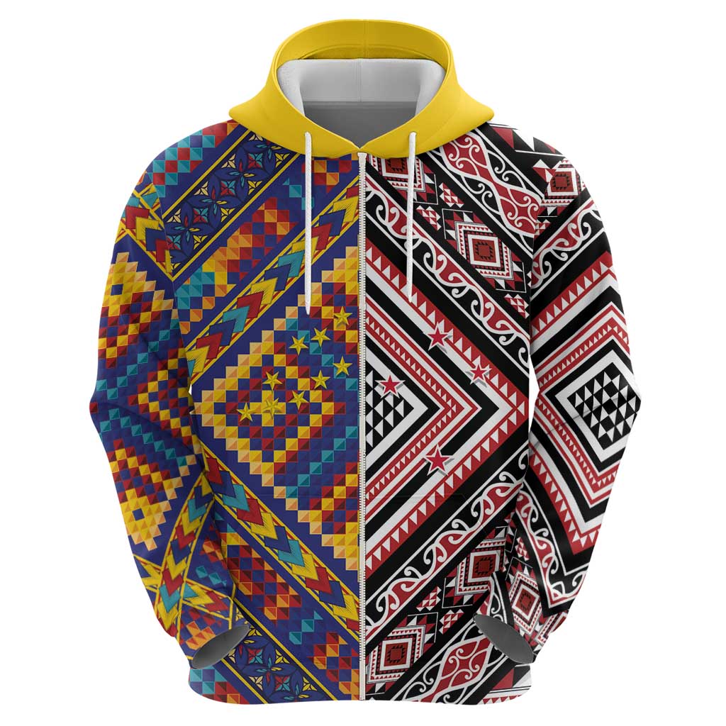 Tuvaluan and New Zealand Culture Zip Hoodie The Art of Kolose and Taniko - Aussie Hoodie