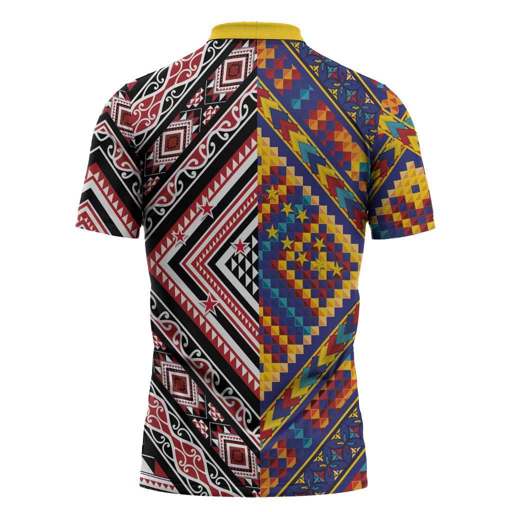 Tuvaluan and New Zealand Culture Zipper Polo Shirt The Art of Kolose and Taniko - Aussie Hoodie