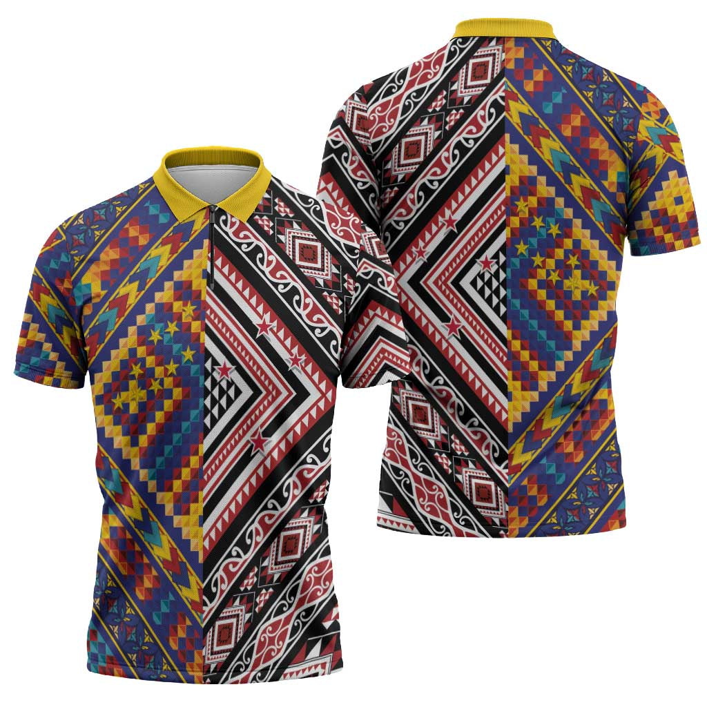 Tuvaluan and New Zealand Culture Zipper Polo Shirt The Art of Kolose and Taniko - Aussie Hoodie