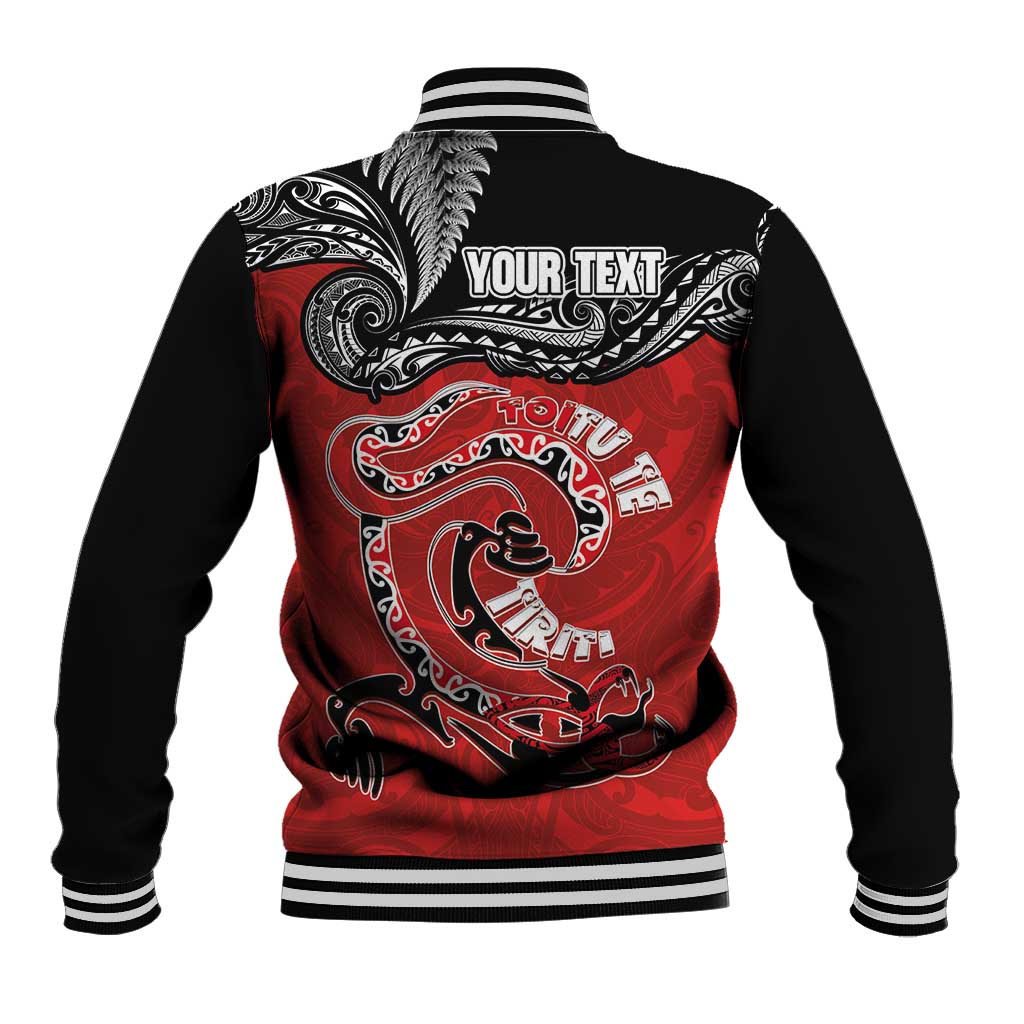 Personalised Aotearoa Toitu Te Tiriti Baseball Jacket Taniwha Tribal Motifs
