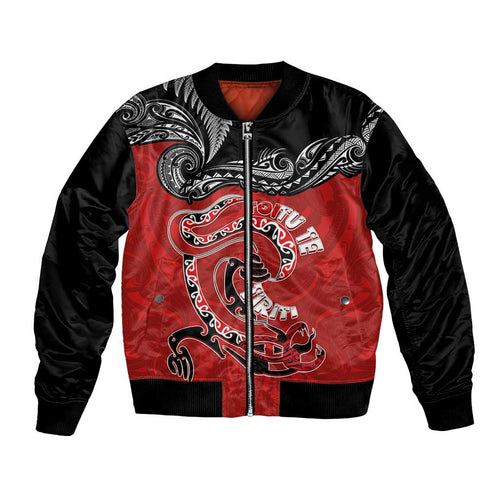 Personalised Aotearoa Toitu Te Tiriti Bomber Jacket Taniwha Tribal Motifs