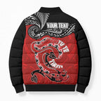Personalised Aotearoa Toitu Te Tiriti Bomber Puffer Jacket Taniwha Tribal Motifs