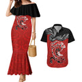 Personalised Aotearoa Toitu Te Tiriti Couples Matching Mermaid Dress and Hawaiian Shirt Taniwha Tribal Motifs