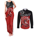 Personalised Aotearoa Toitu Te Tiriti Couples Matching Tank Maxi Dress and Long Sleeve Button Shirt Taniwha Tribal Motifs