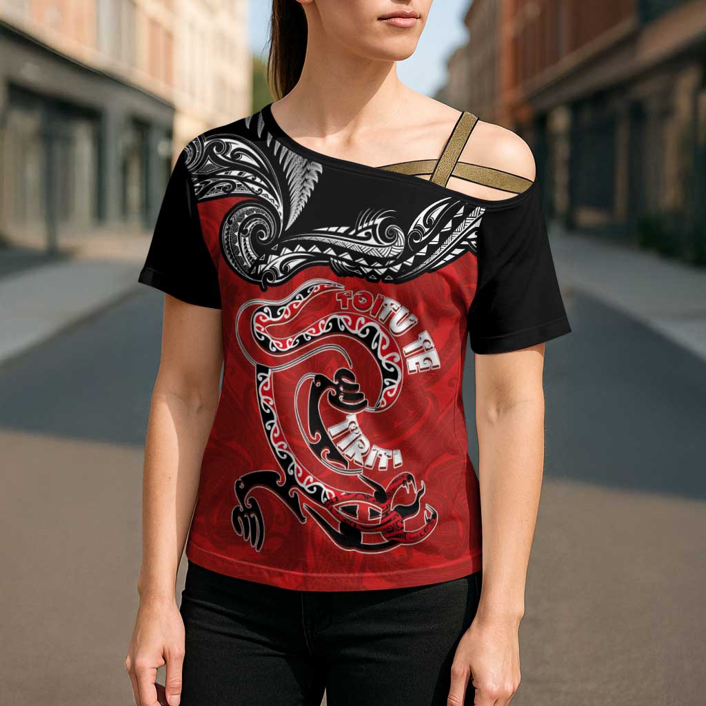Personalised Aotearoa Toitu Te Tiriti Cross Shoulder Shirt Taniwha Tribal Motifs