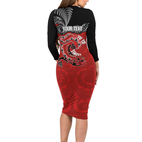 Personalised Aotearoa Toitu Te Tiriti Family Matching Long Sleeve Bodycon Dress and Hawaiian Shirt Taniwha Tribal Motifs