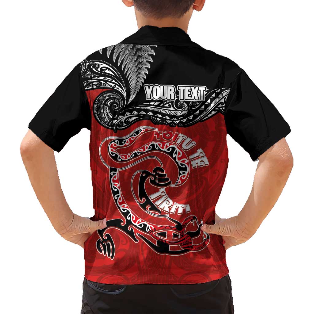 Personalised Aotearoa Toitu Te Tiriti Family Matching Off The Shoulder Long Sleeve Dress and Hawaiian Shirt Taniwha Tribal Motifs