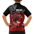 Personalised Aotearoa Toitu Te Tiriti Family Matching Off The Shoulder Long Sleeve Dress and Hawaiian Shirt Taniwha Tribal Motifs