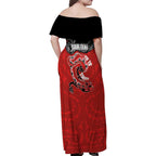 Personalised Aotearoa Toitu Te Tiriti Family Matching Off Shoulder Maxi Dress and Hawaiian Shirt Taniwha Tribal Motifs