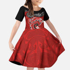 Personalised Aotearoa Toitu Te Tiriti Family Matching Off Shoulder Short Dress and Hawaiian Shirt Taniwha Tribal Motifs
