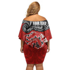 Personalised Aotearoa Toitu Te Tiriti Family Matching Off Shoulder Short Dress and Hawaiian Shirt Taniwha Tribal Motifs